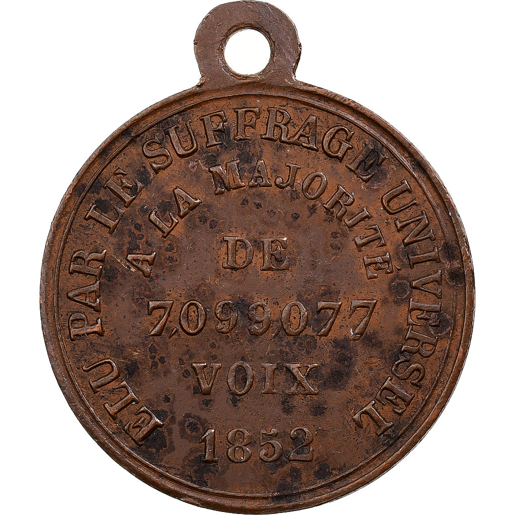 Francia, medalla, Napoléon III, Elu Empereur, 1852, Cobre, Naudin, MBC+