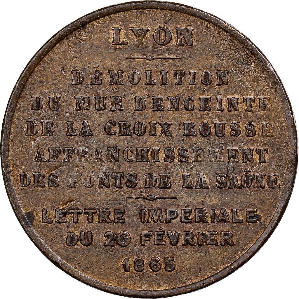 France, Médaille, Lyon, Démolition de l'enceinte de la Croix Rousse, 1865