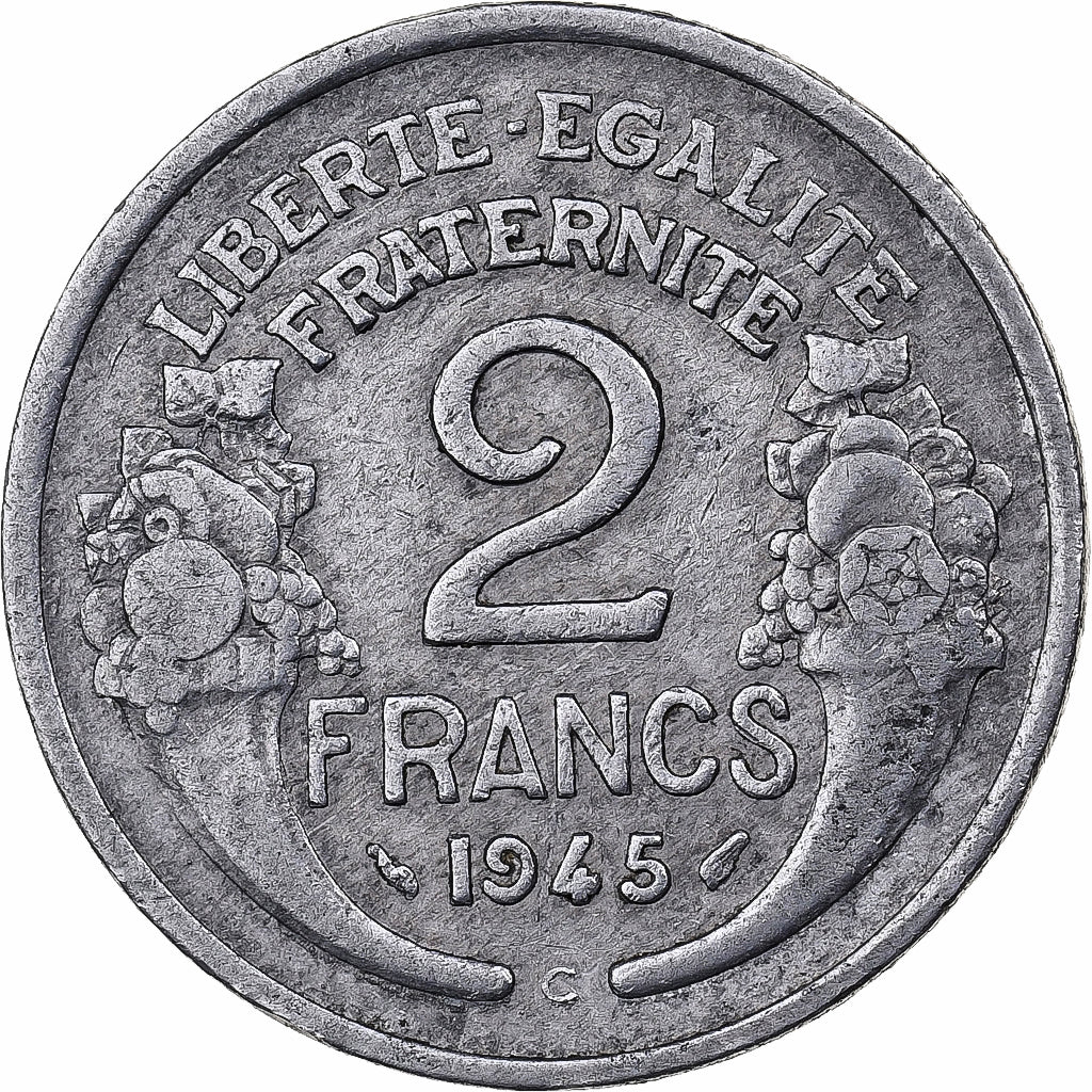 Münze, Frankreich, Morlon, 2 Francs, 1945, Castelsarrasin, S+, Aluminium
