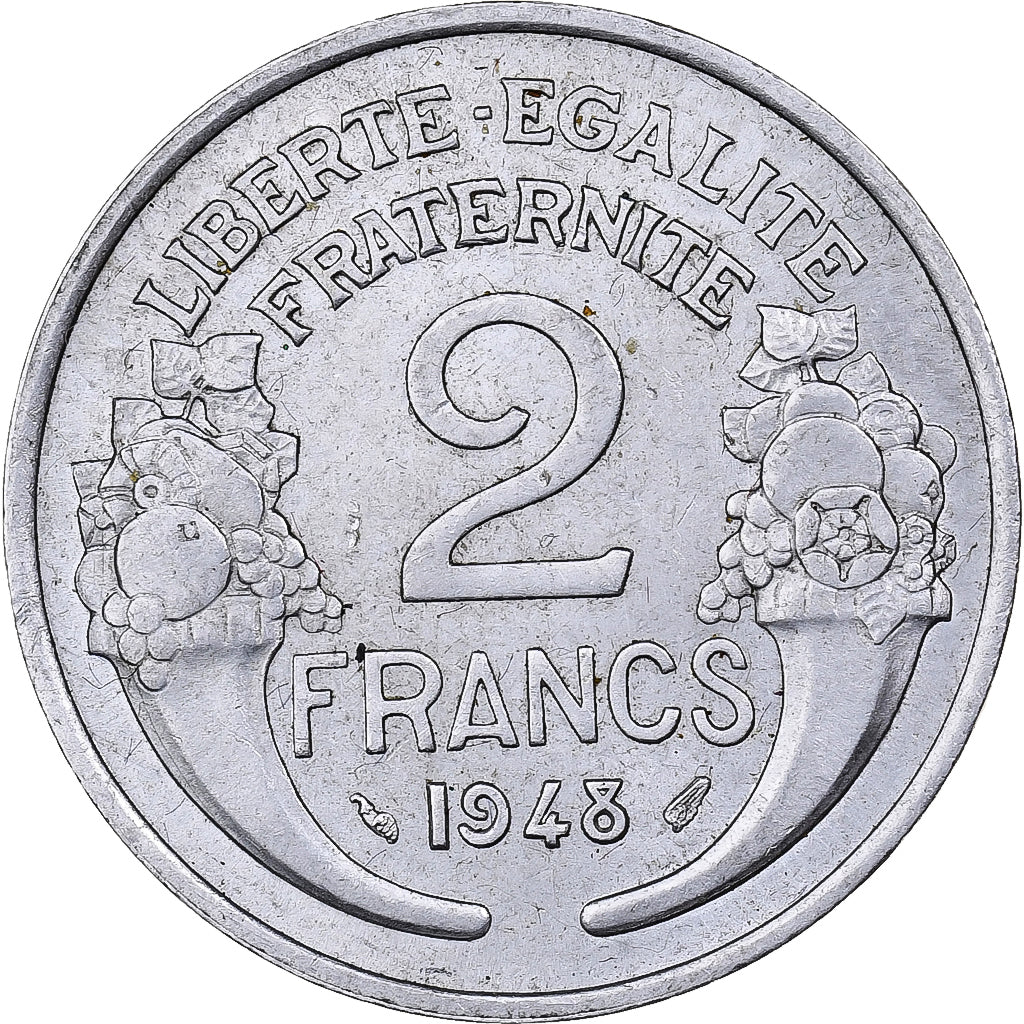 France, 2 Francs, Morlon, 1948, Paris, Aluminum, AU(50-53)
