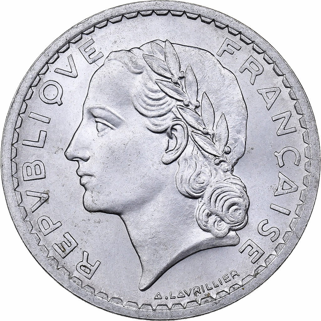 França, 5 Francs, Lavrillier, 1949, Beaumont - Le Roger, Alumínio, AU(55-58)