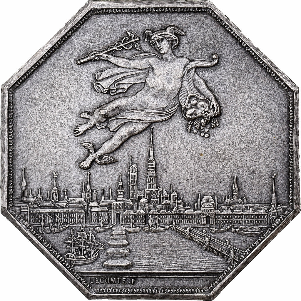 France, Token, Chambre de Commerce de Rouen, 1802, Silver, Lecomte, AU(55-58)
