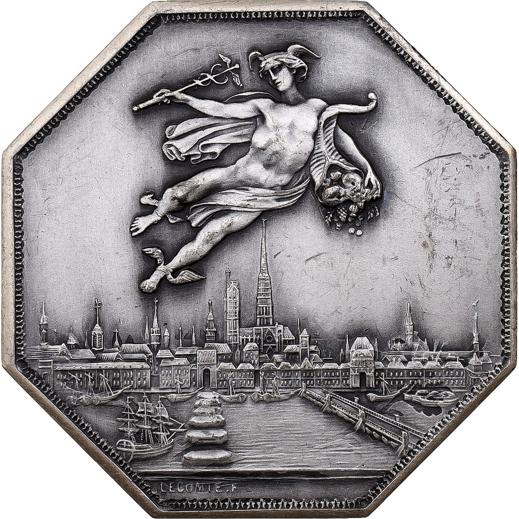 France, Token, Chambre de Commerce de Rouen, 1802, Silver, Lecomte, AU(50-53)