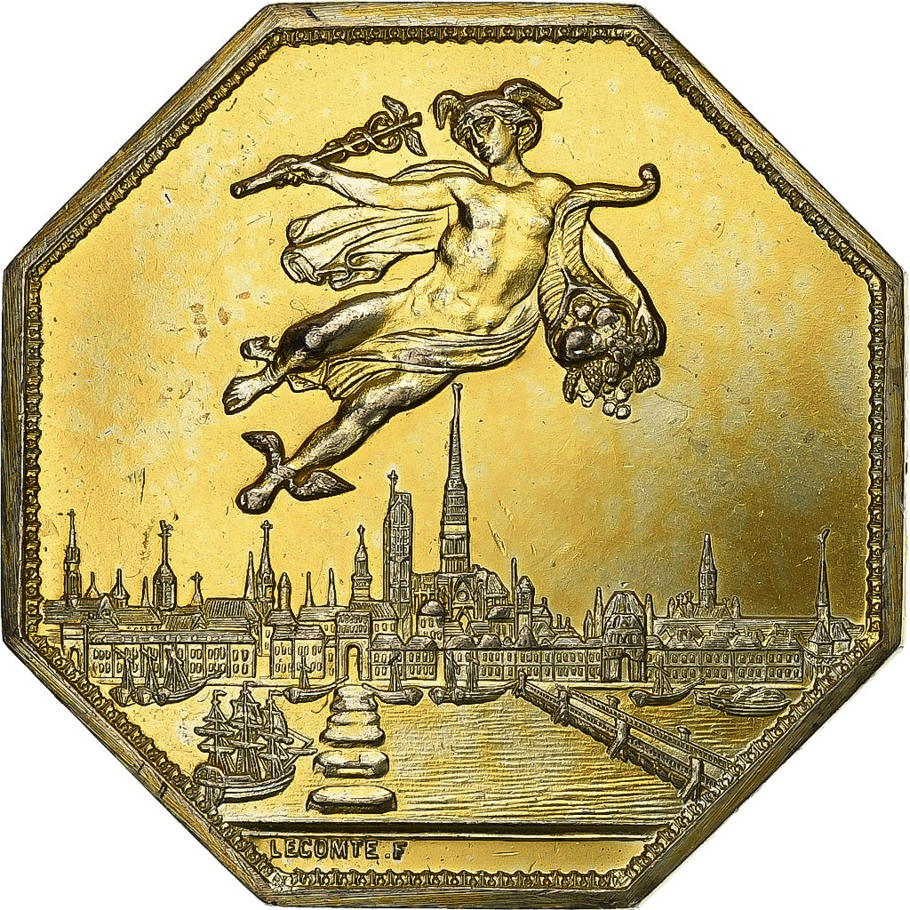 France, Token, Chambre de Commerce de Rouen, 1802, Vermeil, Lecomte, AU(50-53)