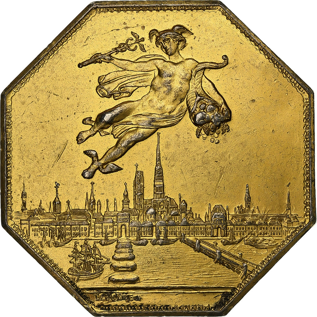 Francia, zeton, Chambre de Commerce de Rouen, 1802, Oro vermeil, Lecomte, MBC
