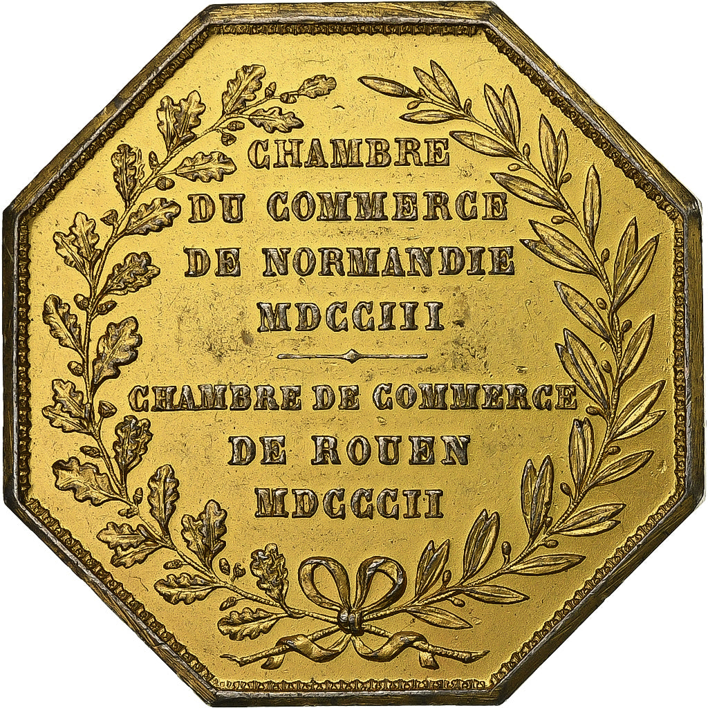 Francia, zeton, Chambre de Commerce de Rouen, 1802, Oro vermeil, Lecomte, MBC