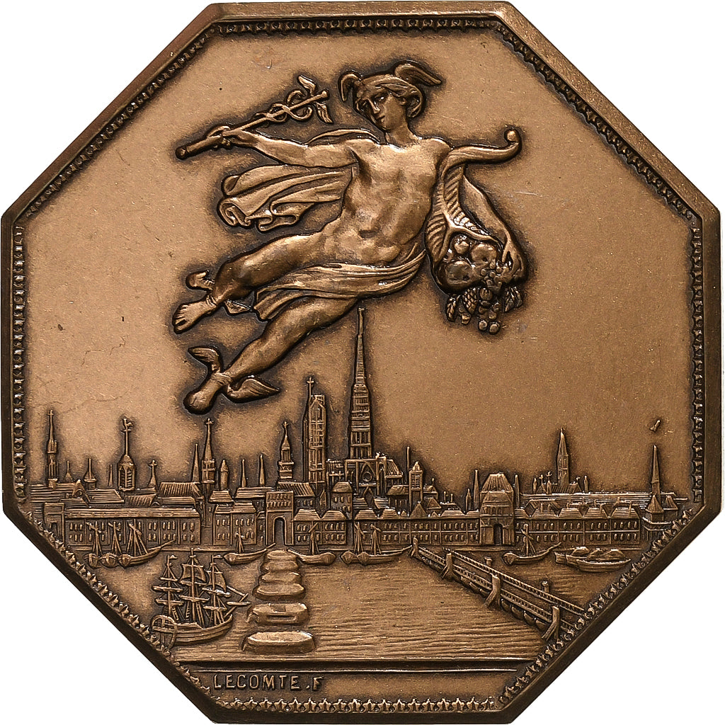 France, Token, Chambre de Commerce de Rouen, 1802, Bronze, Lecomte, MS(63)