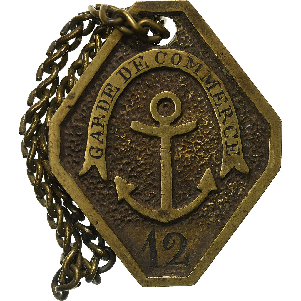 France, Médaille, Plaque de Métier, Garde de Commerce, 12, Laiton, TTB