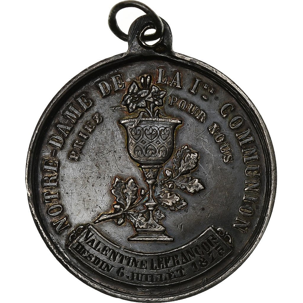 France, Médaille, Notre-Dame de la 1ère Communion, Hesdin, 1875, Argent, TTB+