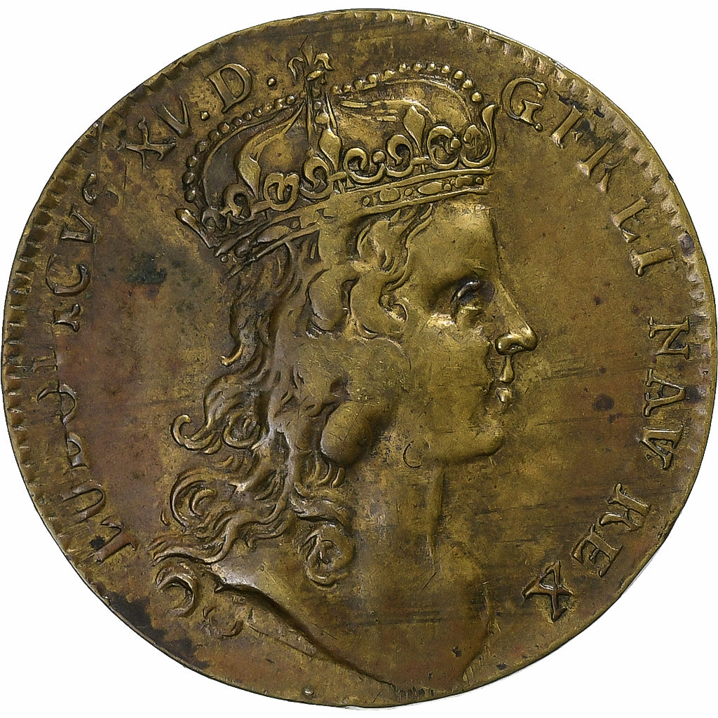 France, Token, Louis XV, Sacre de Reims, 1722, Brass, EF(40-45), Feuardent:7899