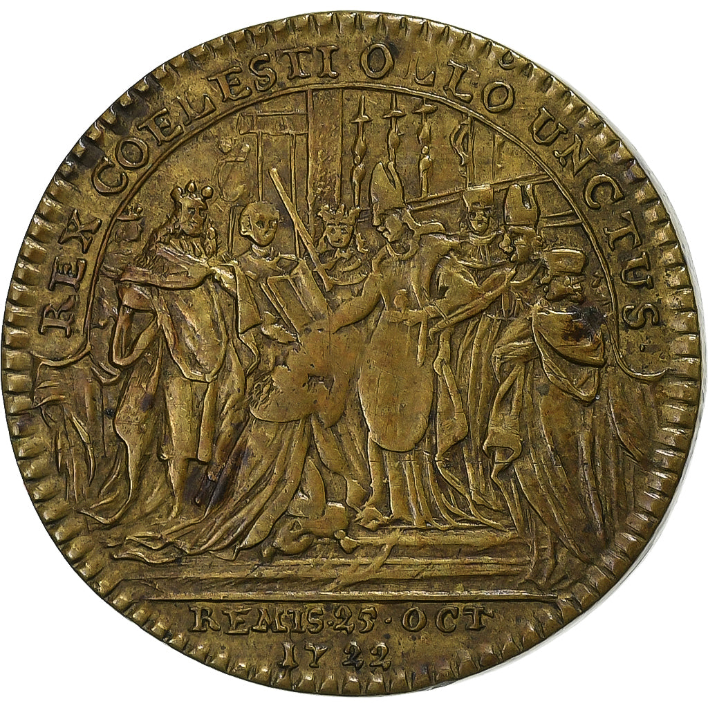 France, Token, Louis XV, Sacre de Reims, 1722, Brass, EF(40-45), Feuardent:7899