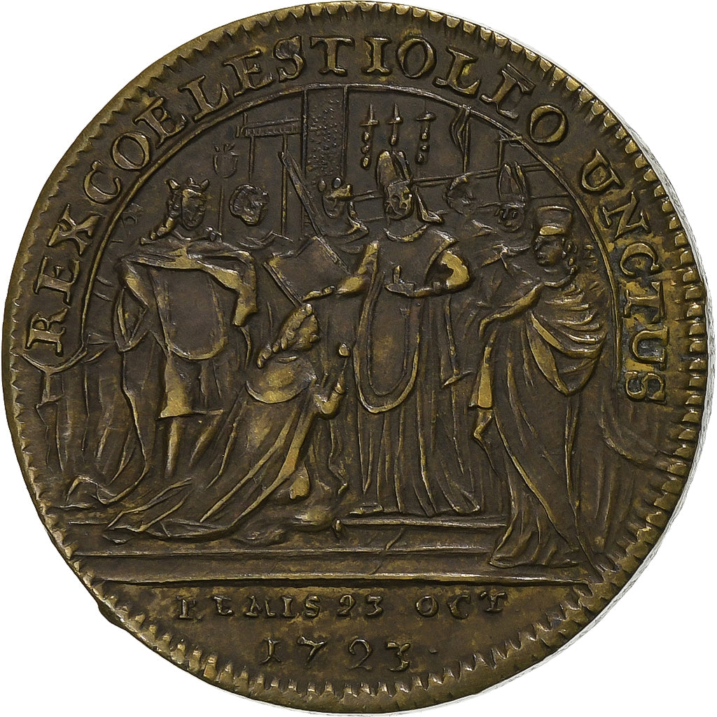 Francia, zeton, Sacre de Louis XV à Reims, 1723, Latón, MBC+