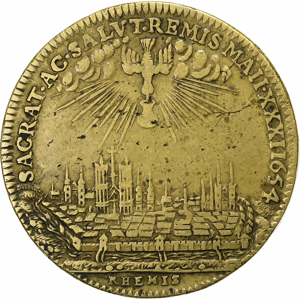 France, Jeton, Reims, Sacre de Louis XIV, 1654, Laiton, TB+, Feuardent:7886a