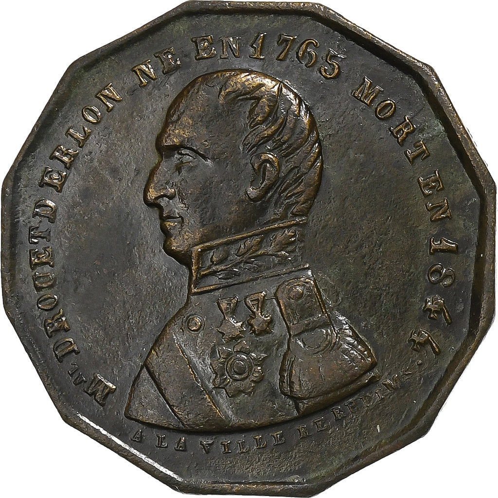 Francja, medal, Le Maréchal Drouet, Reims, 1844, Mosiądz, EF(40-45)