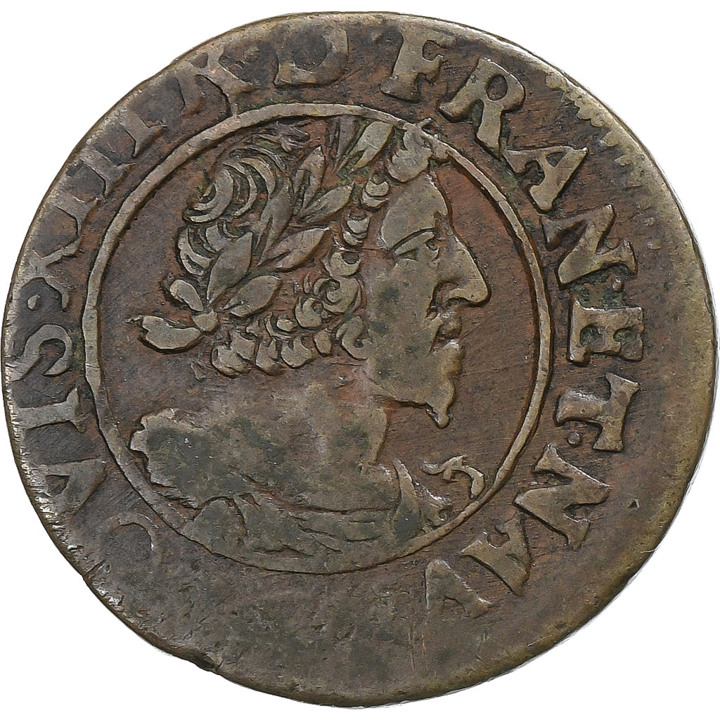 France, Louis XIII, Double Tournois, 1631, Lyon, Cuivre, TB, CGKL:350