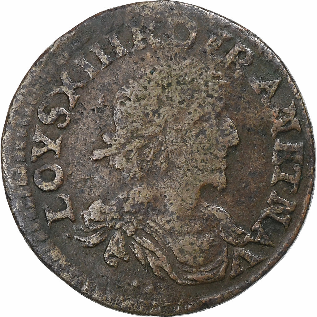 Francia, Louis XIII, Double Tournois, 1639, Axe Loire-Rhône, Rame, MB, CGKL:512