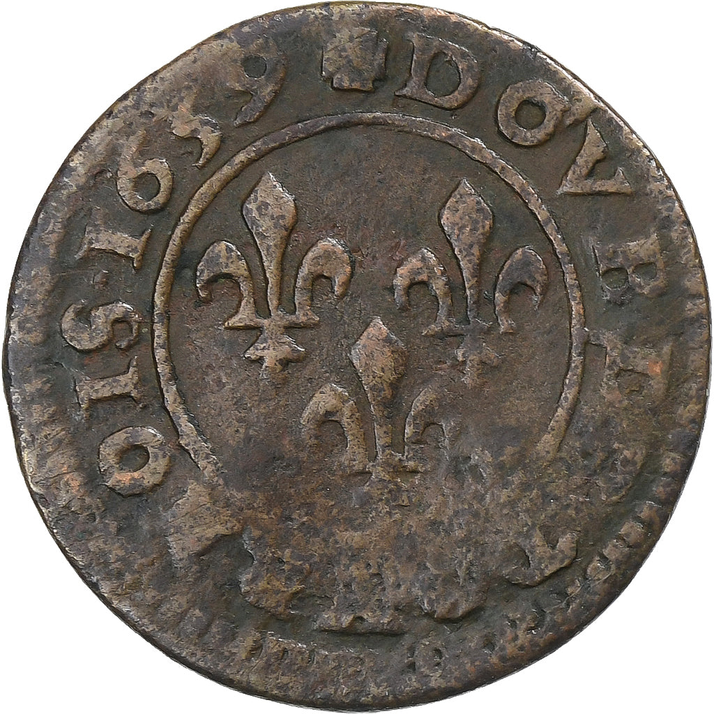 Francia, Louis XIII, Double Tournois, 1639, Axe Loire-Rhône, Rame, MB, CGKL:512