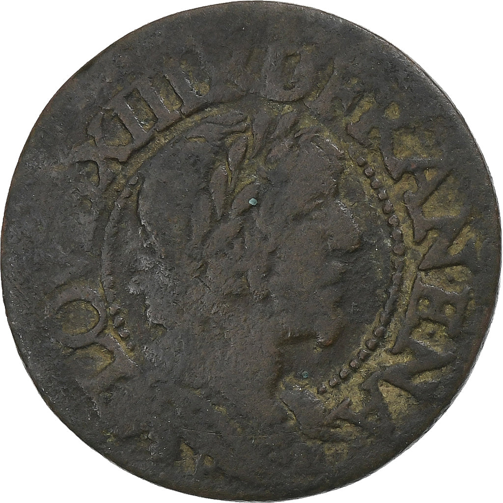 França, Louis XIII, Double Tournois, Louis XIII, 1638, Cobre, F(12-15)
