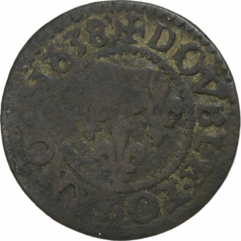 França, Louis XIII, Double Tournois, Louis XIII, 1638, Cobre, F(12-15)