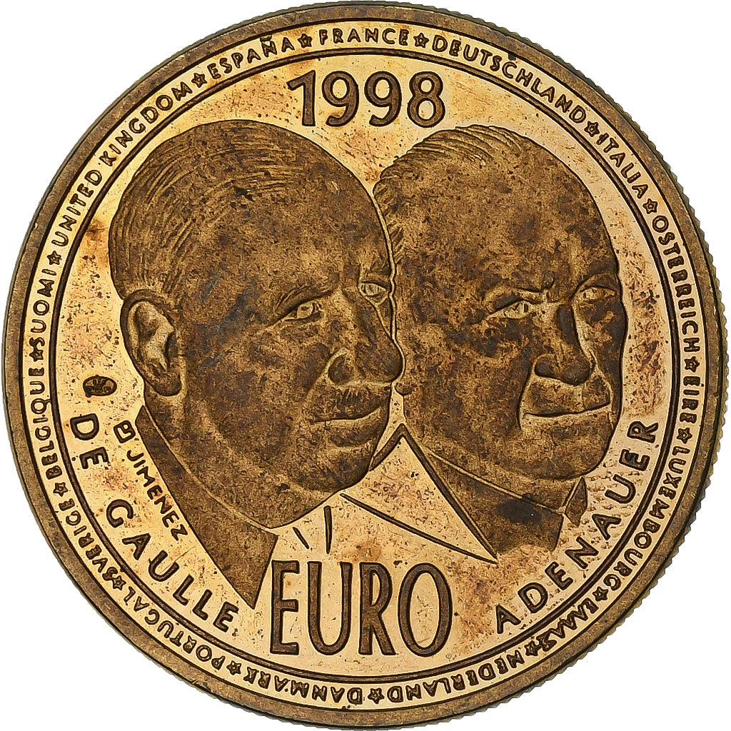 France, Medal, 10 Euro, De Gaulle-Adenauer, 1998, Copper Gilt, Jimenez