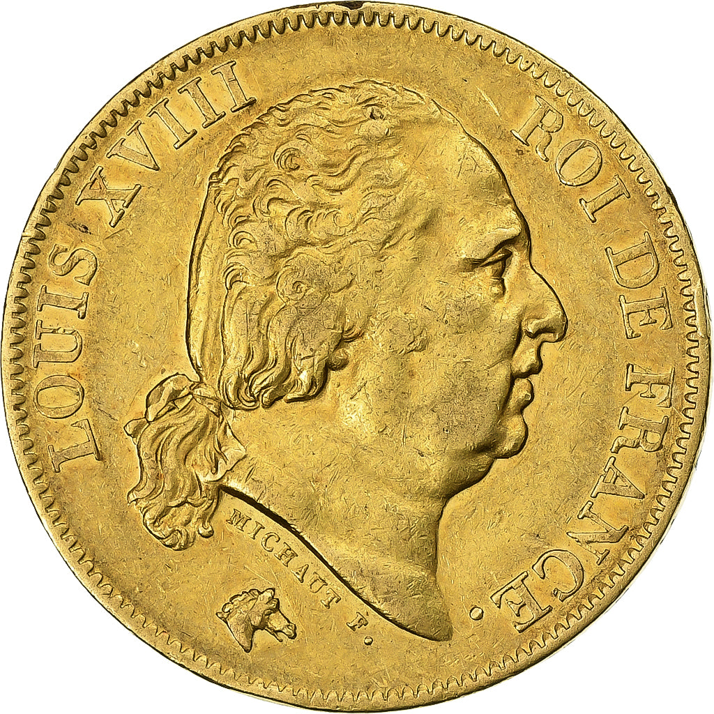 França, 40 Francs, Louis XVIII, 1816, Paris, Dourado, EF(40-45), Gadoury:1092