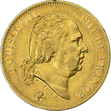 França, 40 Francs, Louis XVIII, 1816, Paris, Dourado, EF(40-45), Gadoury:1092