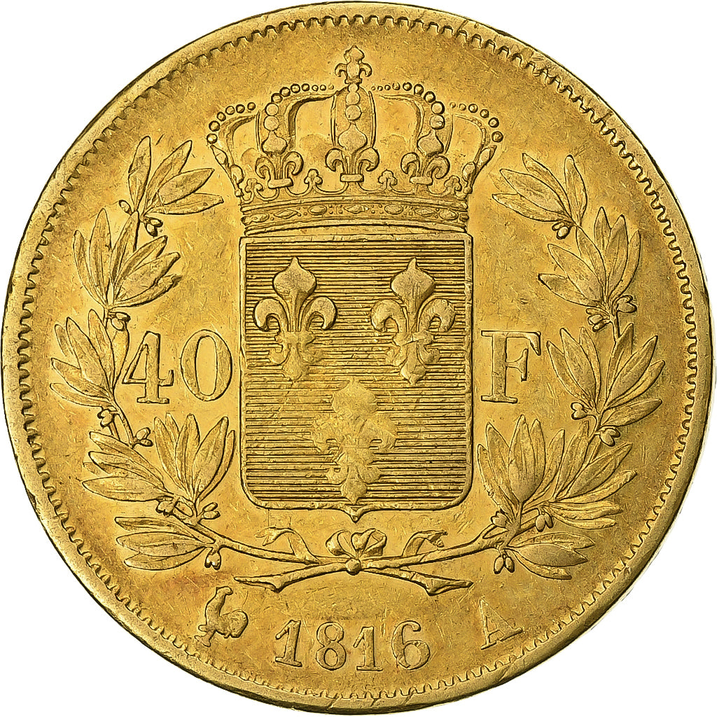 França, 40 Francs, Louis XVIII, 1816, Paris, Dourado, EF(40-45), Gadoury:1092