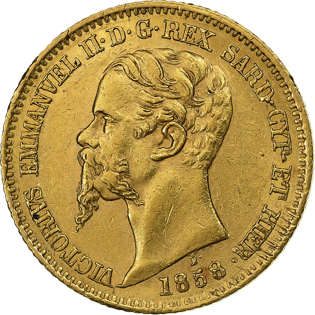 ITALIAN STATES, SARDINIA, Vittorio Emanuele II, 20 Lire, 1858, Genoa, Gold