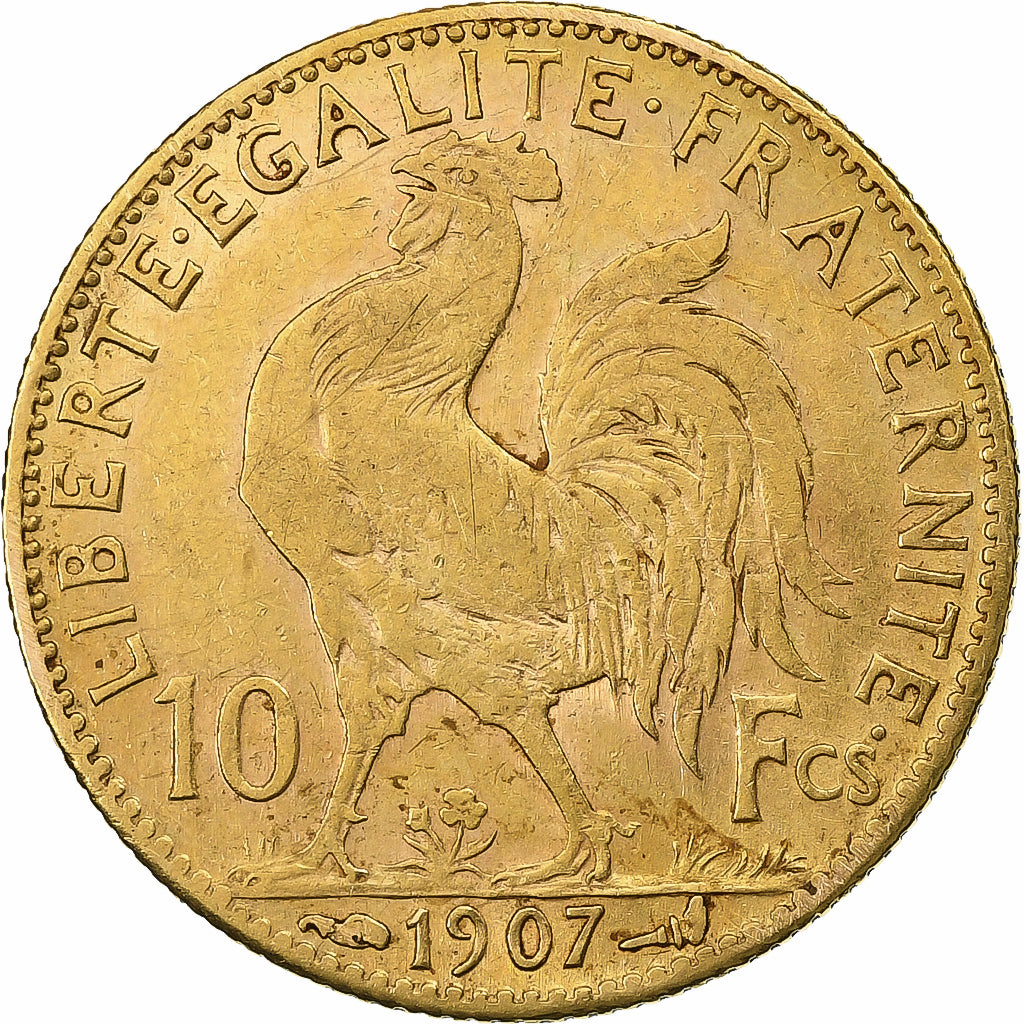 Francia, 10 Francs, Marianne, 1907, Paris, Oro, BC+, Gadoury:1017, KM:846