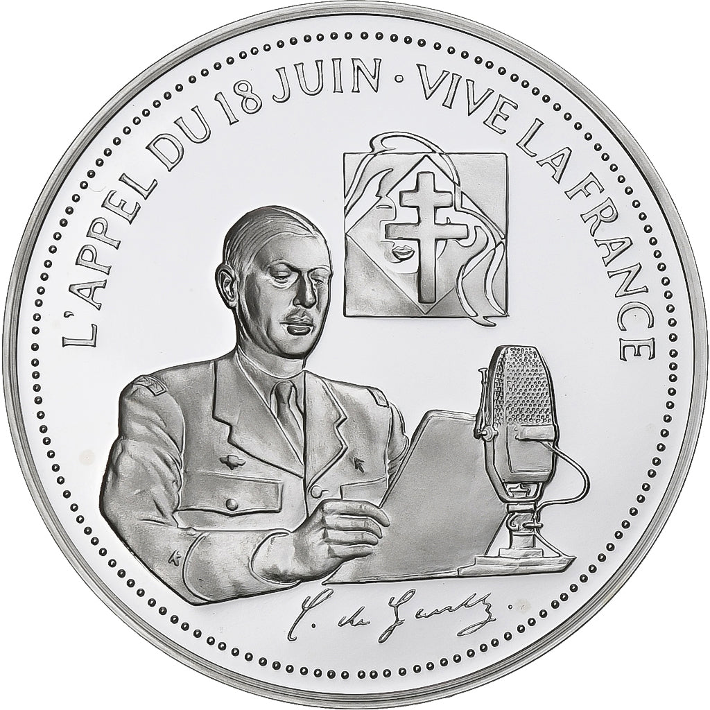 França, medalha, Charles De Gaulle, Appel du 18 juin 1940, Prata, MS(65-70)