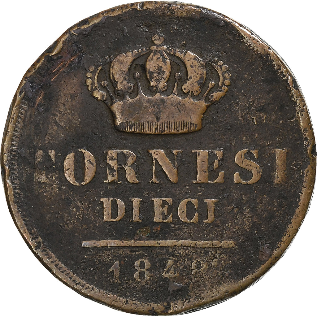 STATI ITALIANI, NAPLES, Ferdinando II, 10 Tornesi, 1848, Rame, B+, KM:331
