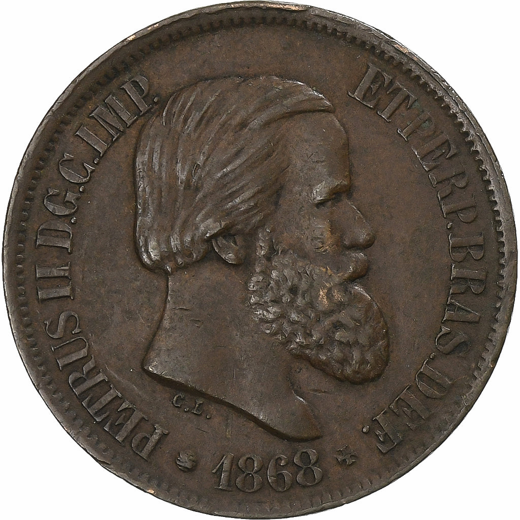 Brazil, Pedro II, 20 Reis, 1868, Bronze, EF(40-45), KM:474
