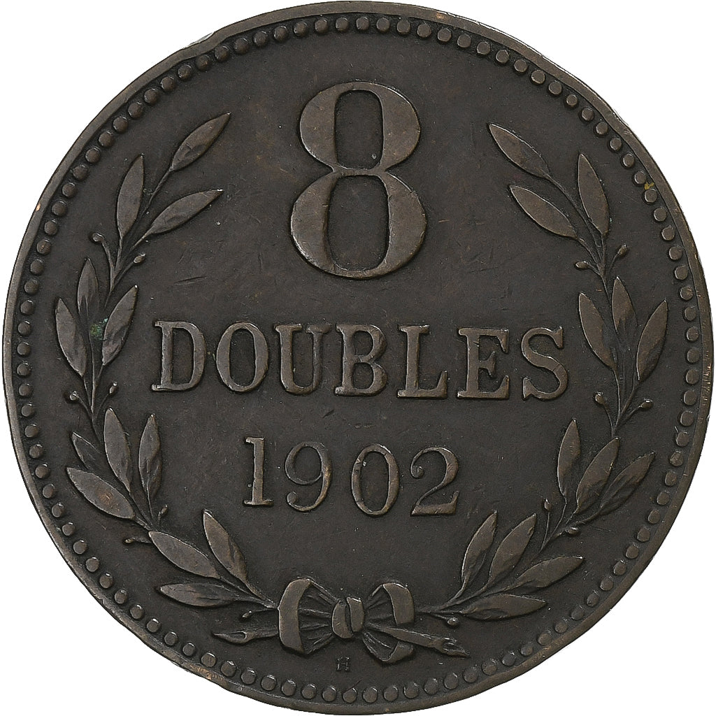 Guernsey, 8 Doubles, 1902, Heaton, Bronze, EF(40-45), KM:7