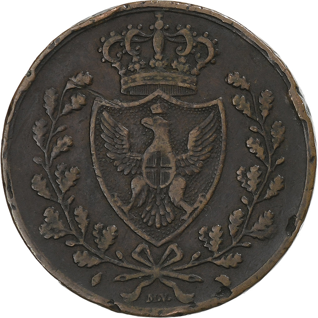 ESTADOS ITALIANOS, SARDINIA, Carlo Felice, 5 Centesimi, 1826, Genoa, Cobre