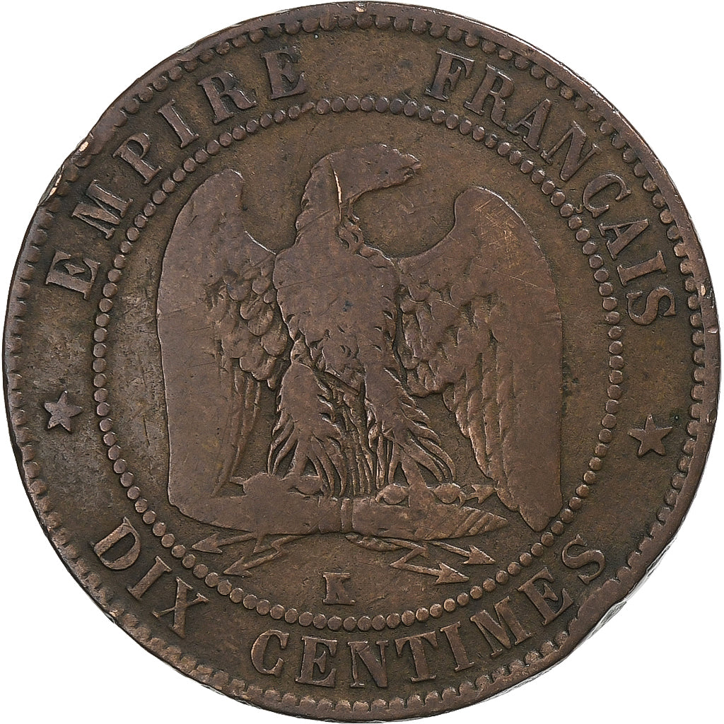 Francia, Napoleon III, 10 Centimes, 1856, Bordeaux, Bronzo, B+, Gadoury:248