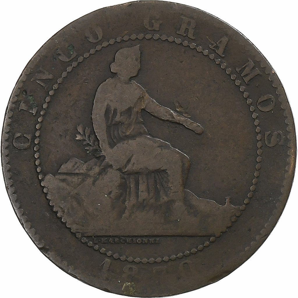 Spanien, Provisional Government, 5 Centimos, 1870, Kupfer, S, KM:662