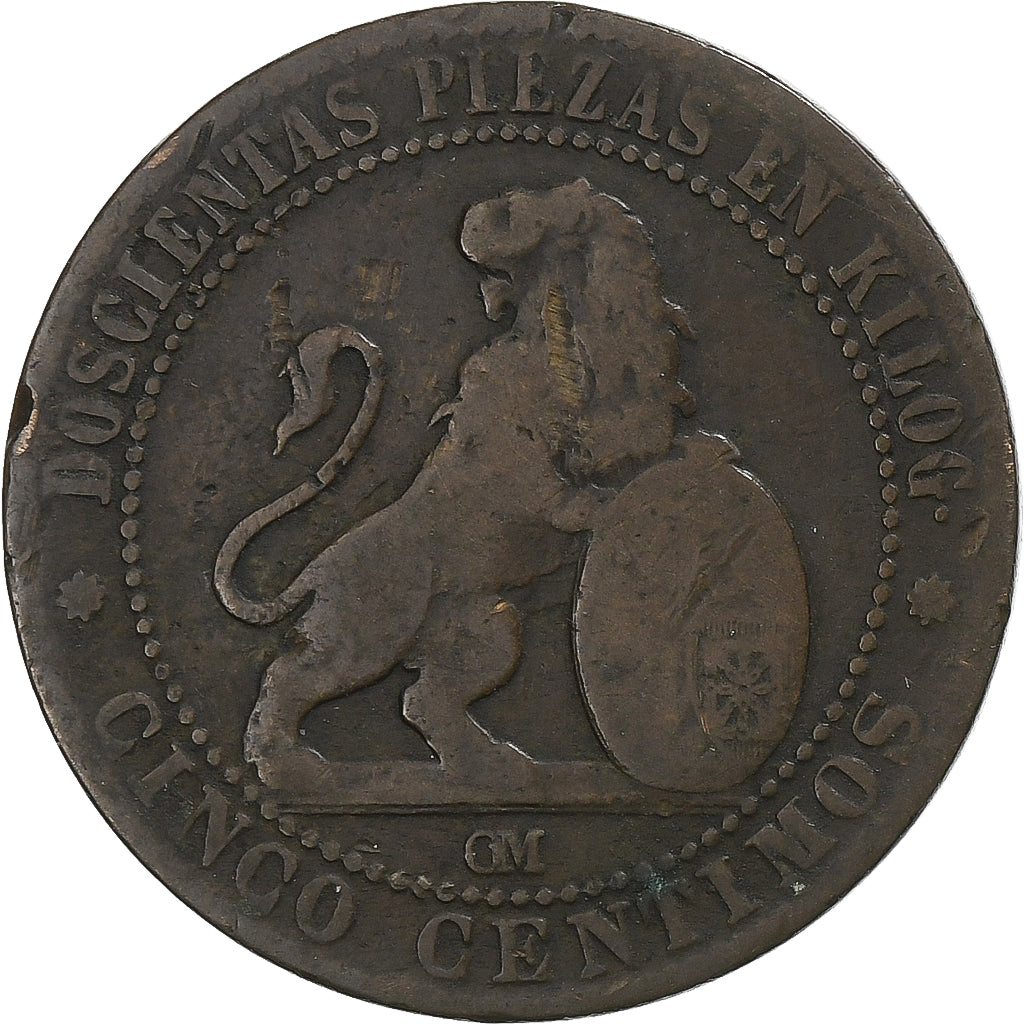 Spanien, Provisional Government, 5 Centimos, 1870, Kupfer, S, KM:662