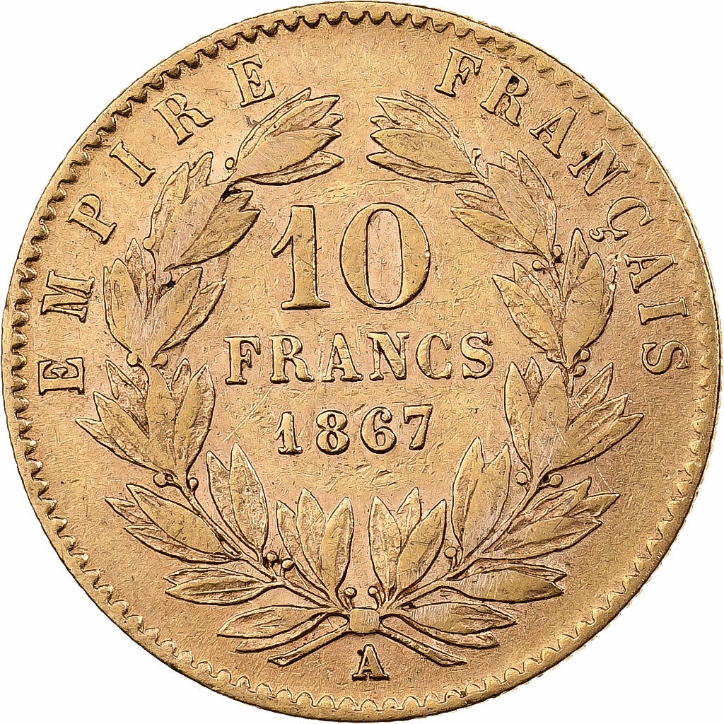 Frankrijk, Napoleon III, 10 Francs, 1867, Paris, Goud, FR+, Gadoury:1015
