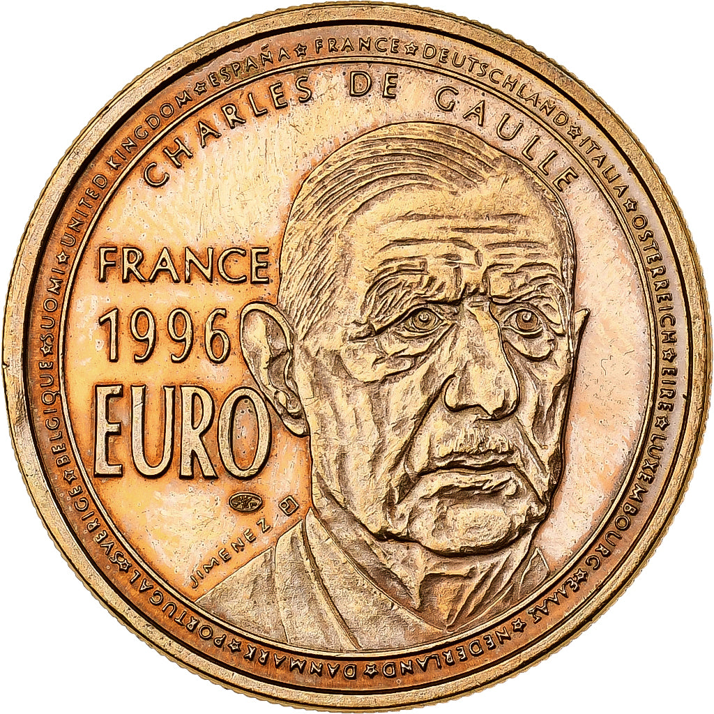 Francja, medal, Charles De Gaulle, 1 Euro Essai, 1996, Stop miedzi, Jimenez