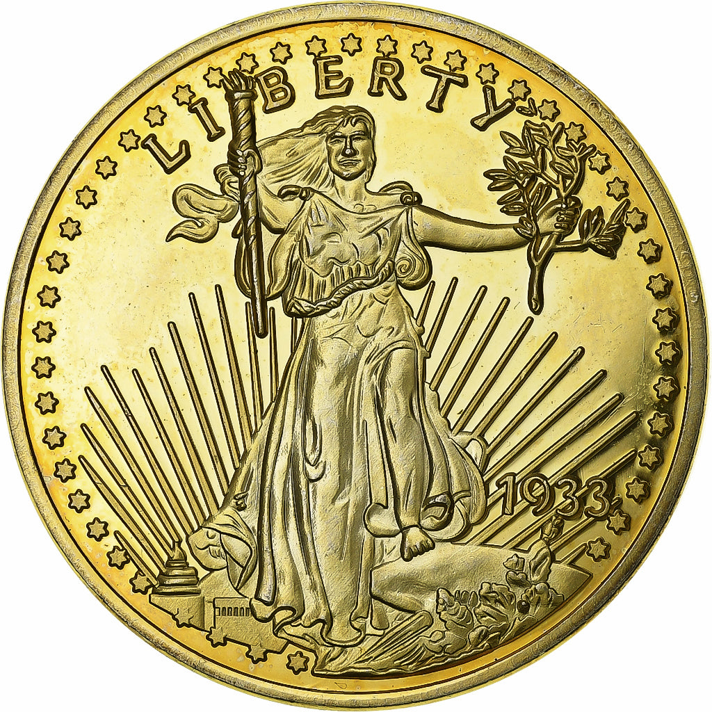 France, Medal, Reproduction Twenty Dollar Liberty, 2003, Copper Gilt, MS(63)