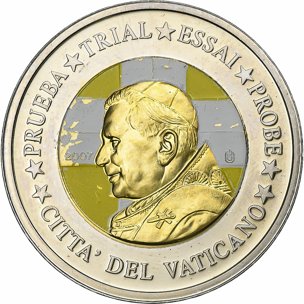 Vaticano, 2 Euro, 2 E, Essai-Trial Benoit XVI, 2007, Bimetálico, AU(55-58)