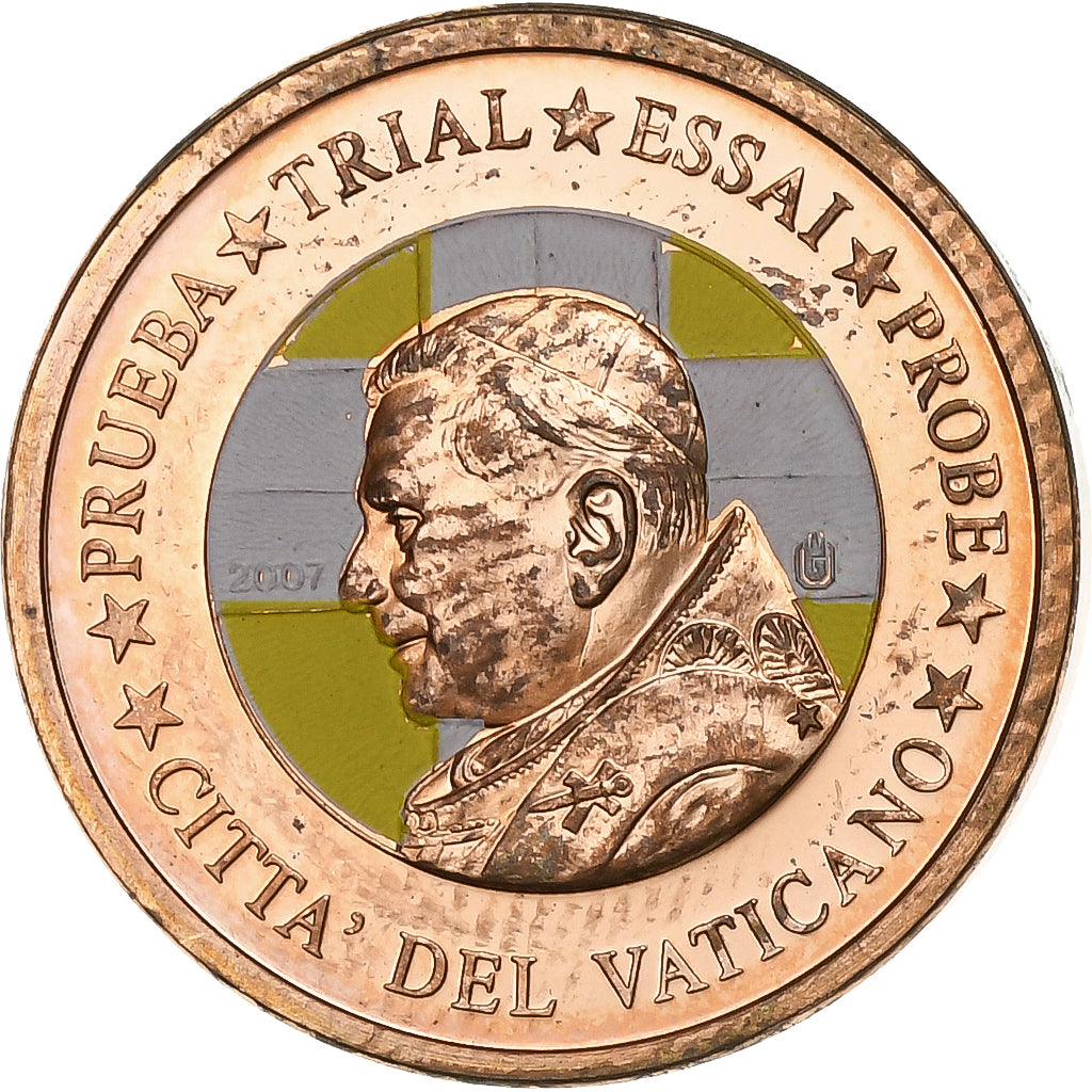 Watykan, Euro Cent, 1 C, Essai-Trial Benoit XVI, 2007, Miedź, AU(55-58)