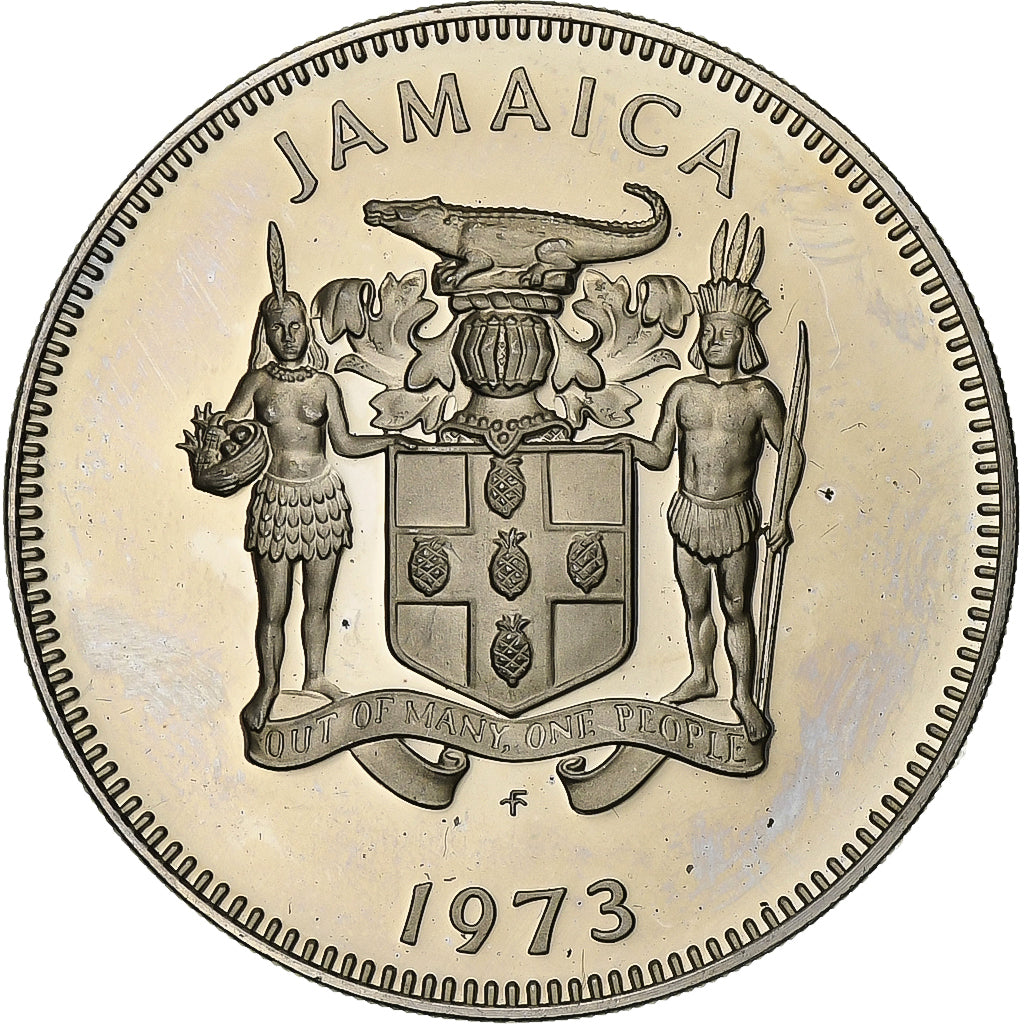 Jamaica, 25 Cents, 1973, Franklin Mint, Proof, Cupronickel, MS(63), KM:56