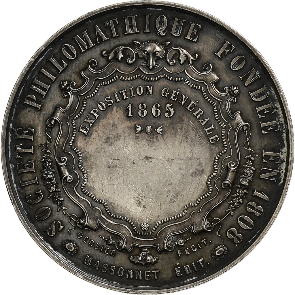 Francja, medal, Société Philomathique, Exposition, Bordeaux, 1865, Srebro
