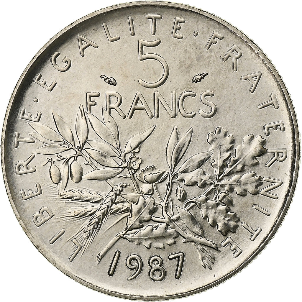Francja, 5 Francs, Semeuse, 1987, Paris, Nikiel powlekany miedzią i niklem