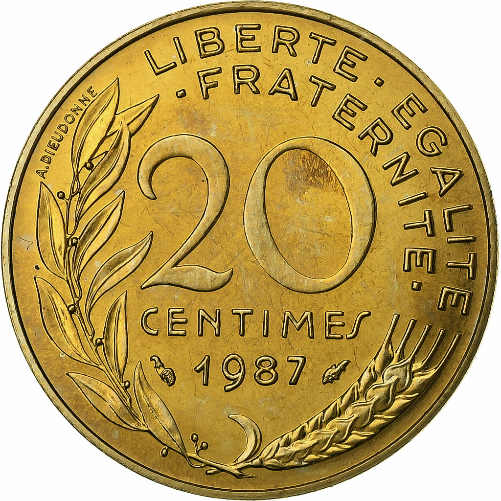 Francia, 20 Centimes, Marianne, 1987, Paris, Lagriffoul, Alluminio-bronzo, FDC
