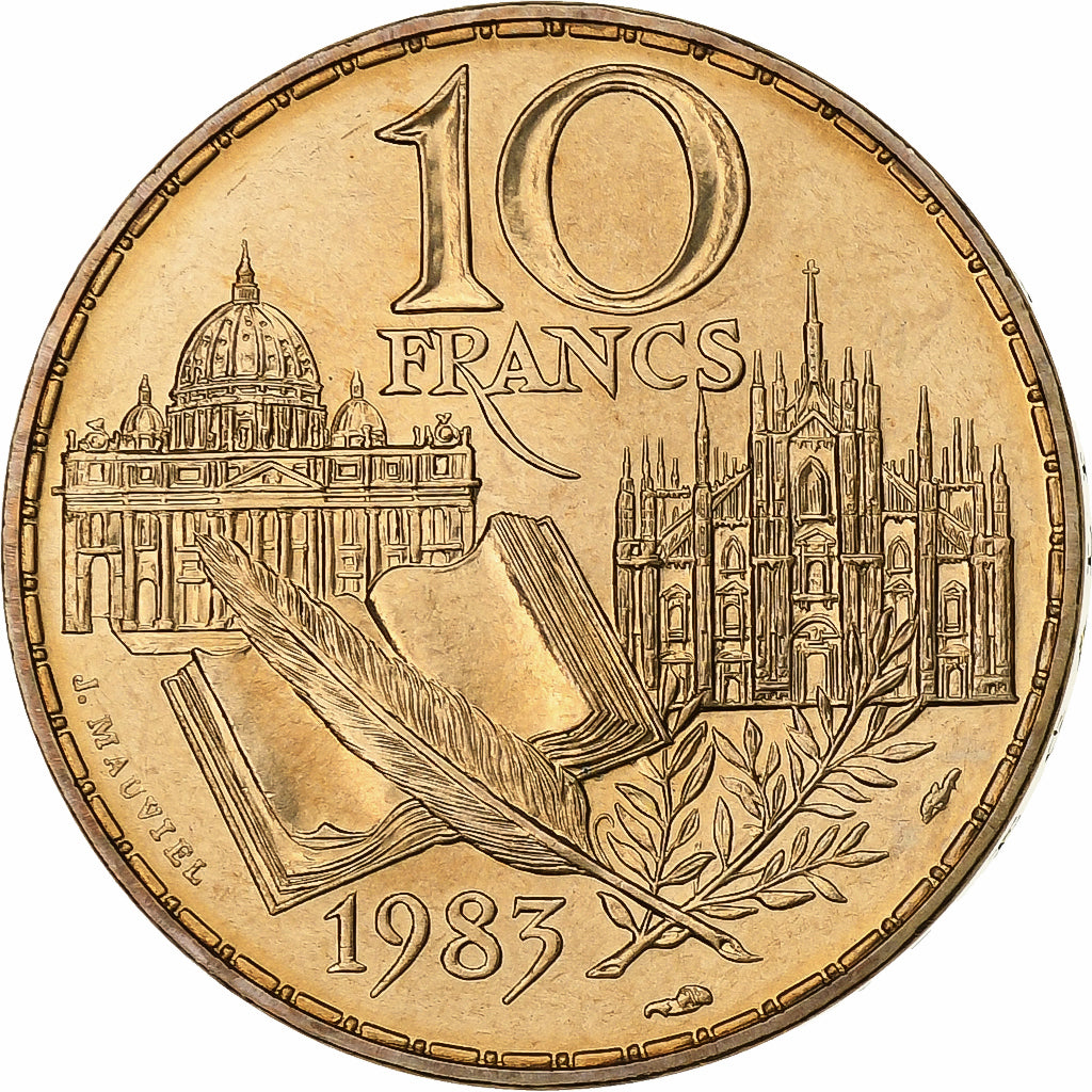 Francja, 10 Francs, Stendhal, 1983, Paris, Tranche B, Nikiel-Brąz, MS(65-70)