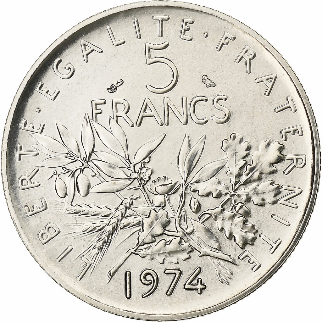 Francia, 5 Francs, Semeuse, 1974, Paris, série FDC, Rame-nichel, FDC
