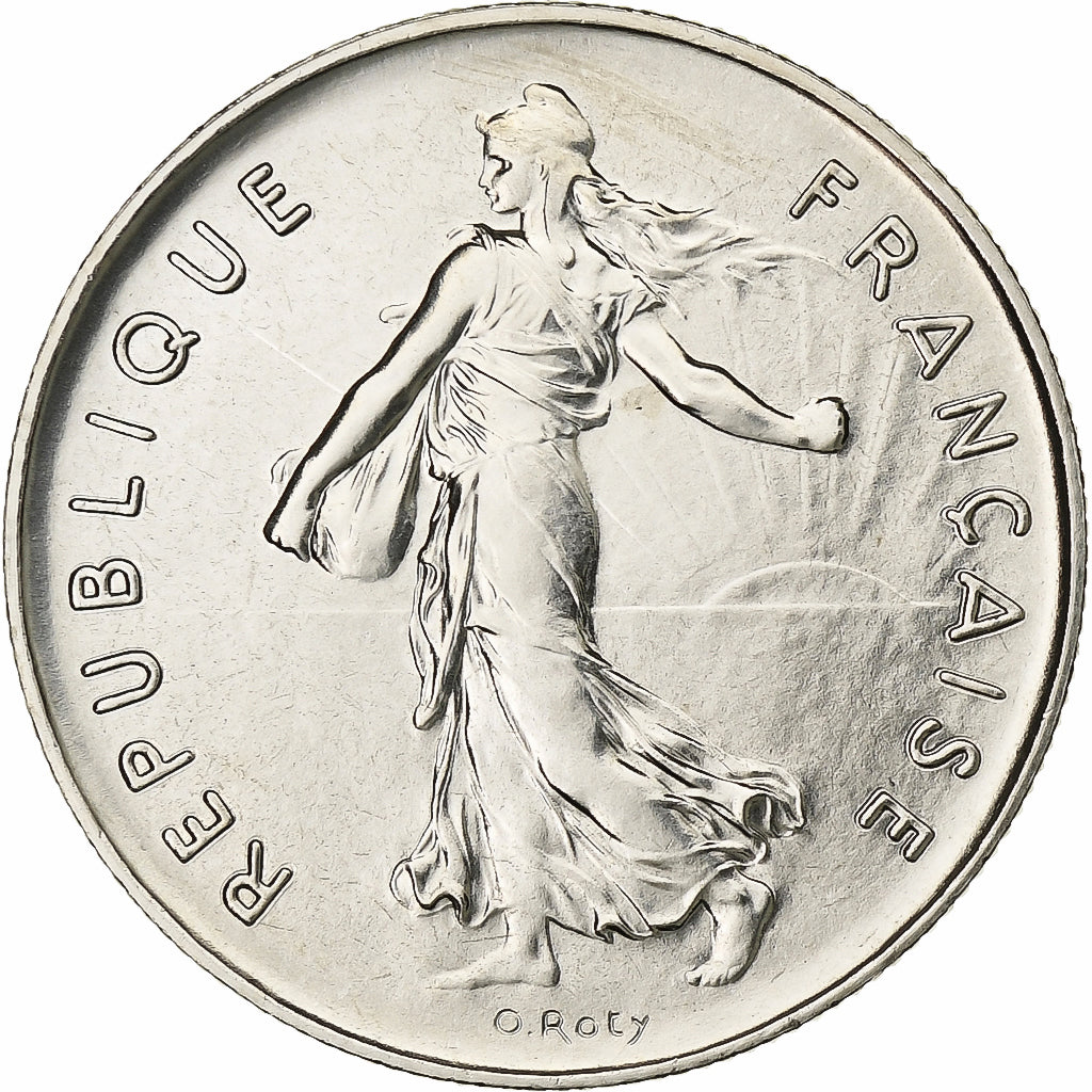 Francja, 5 Francs, Semeuse, 1974, Paris, série FDC, Miedzionikiel, MS(65-70)