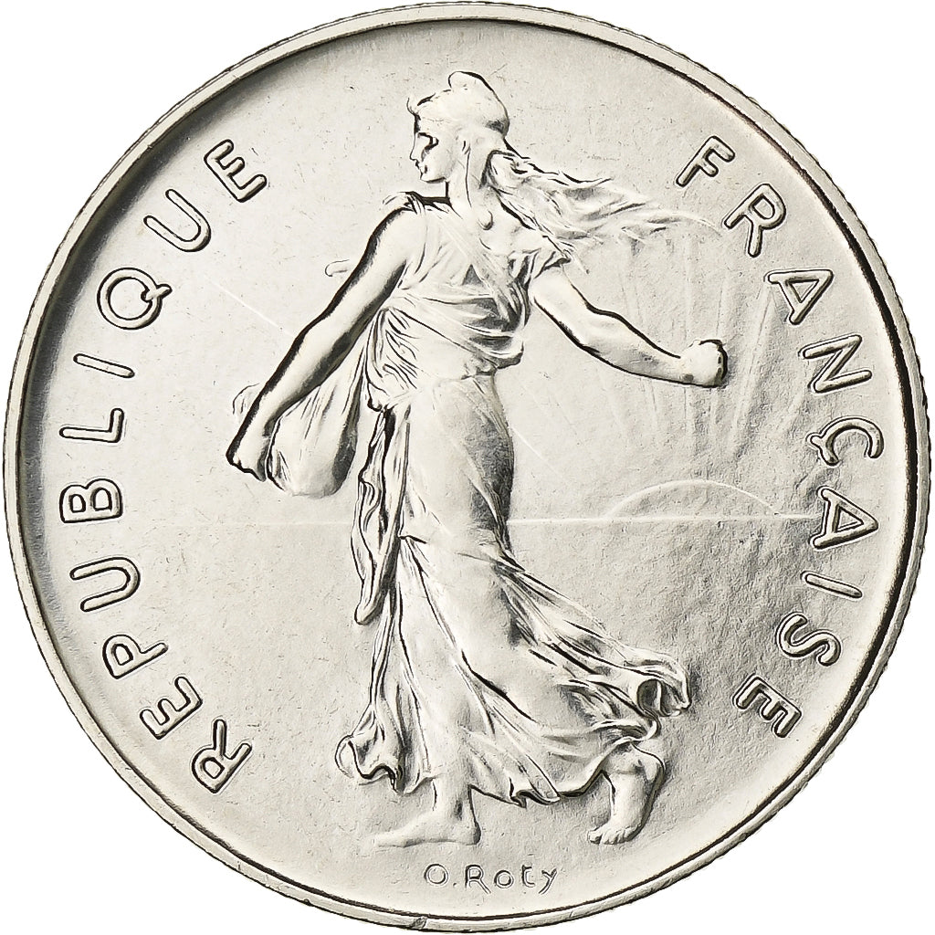 Francja, 5 Francs, Semeuse, 1974, Paris, série FDC, Miedzionikiel, MS(65-70)